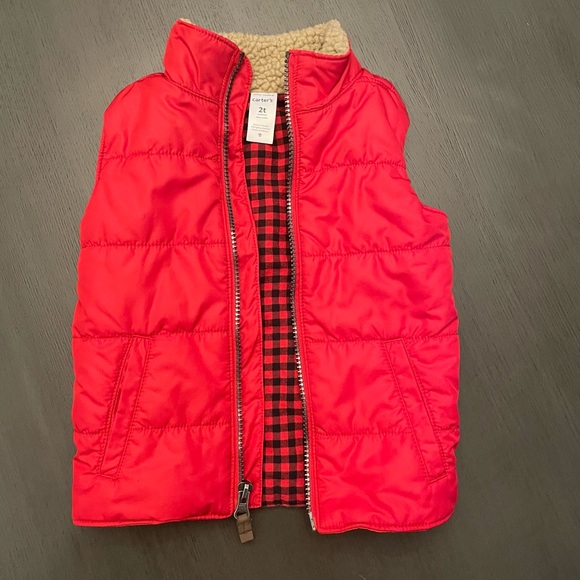 Carter's Other - Carter’s Size 2t Red Puffy Vest with Buffalo Checker Liner